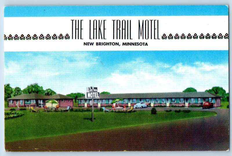 New Brighton Minnesota MN Postcard Lake Trail Motel Harold Alice Carlson c1960