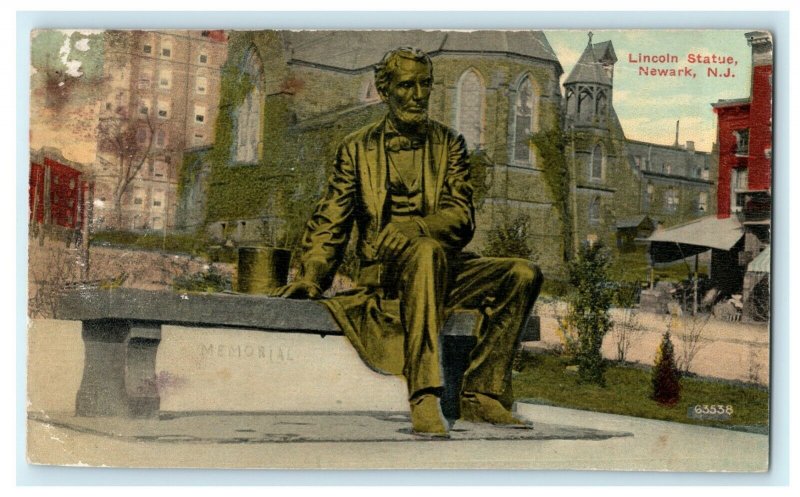 Lincoln Statue Newark New Jersey c1910 Vintage Antique Postcard