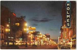 Louisiana NEW ORLEANS Canal Street Night Neon Signs Postcard 1950s