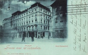 MUNICH GERMANY-GRUSS aus MUNCHEN HOTEL KAISERHOF~1900 MOONLIGHT PHOTO POSTCARD
