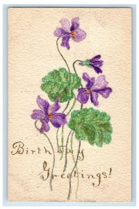 c1905 Hand Drawn Painted Art Birthday Greeting Flowers Lilac Santa Ana Postcard