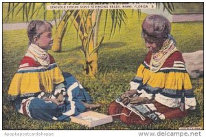Seminole Indian Girls Stringing Beads Miami Florida