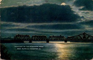 Iowa Davenport Moonlight On The Mississippi River 1909