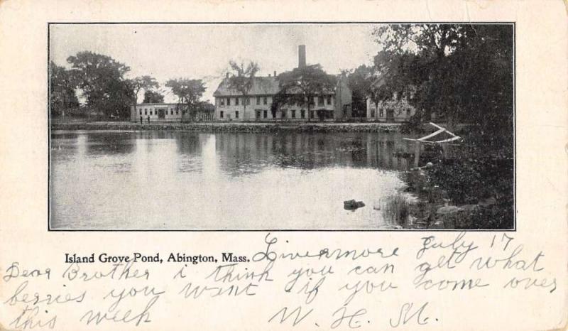 Abington Massachusetts Island Grove Pond Waterfront Antique Postcard K92755