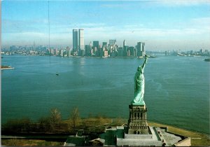 Statue Liberty NY Harbor Twin Towers New York Postcard