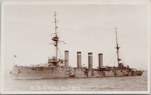 HMS 'King Alfred' Battleship Royal Navy Ship Real Photo Postcard G71