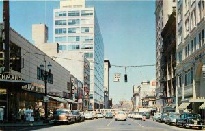 Postcard 1950s Oregon Portland 6th Avenue autos Bus street scene OR24-417