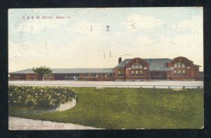 AMES IOWA CB&Q RAILROAD DEPOT TRAIN STATION MONTEZUMA IA VINTAGE POSTCARD