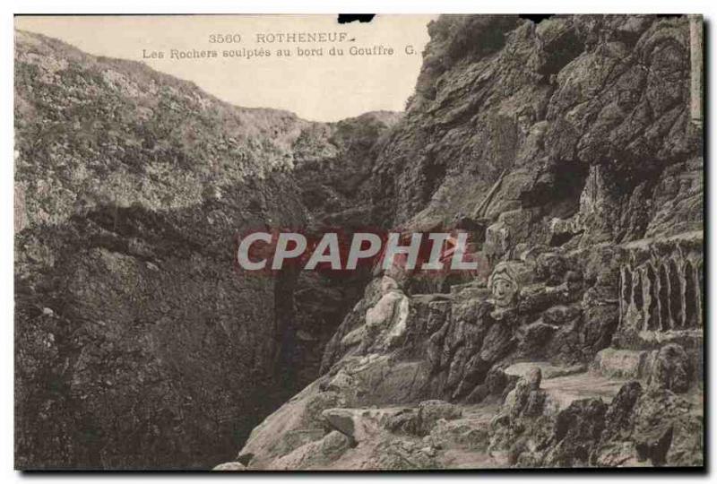 Old Postcard Rotheneuf Sculptes The Rocks At Edge Of The Abyss