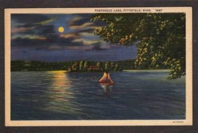 MA Pontoosuc Lake PITTSFIELD MASS PC Postcard Moonlight