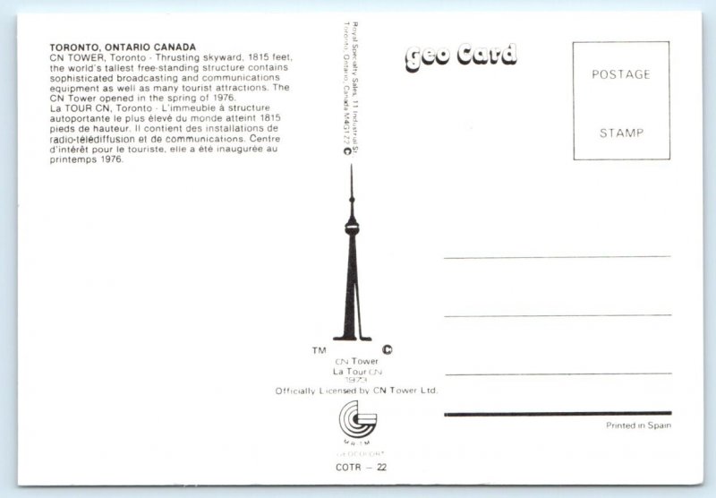 Toronto CN Tower Sunset - CANADA 4x6 Postcard