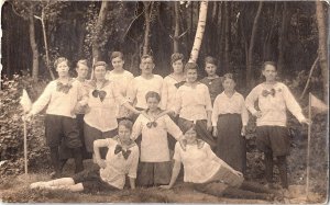 Antique RPPC German Girls Group Photo Sailor Uniforms Bergedorf Hamburg c1915
