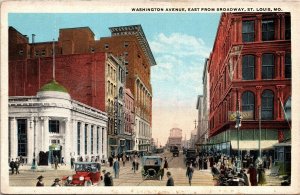 Postcard MO St. Louis Washington Avenue East Restaurant Bank Shops 1920s S80