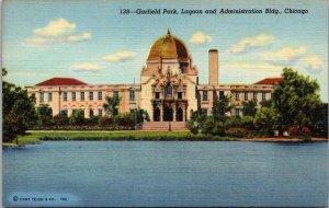 Illinois Chicago Garfield Park Lagoon and Administration Building 1945 Curteich