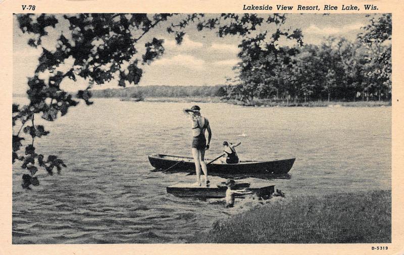 Lakeside View Resort, Rice Lake, Wisconsin, Early Postcard, Unused