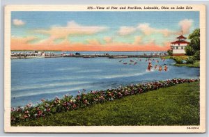 Lakeside Ohio~View Of Pier & Pavilion On Lake Erie~PM 1949~Vtg Linen Postcard