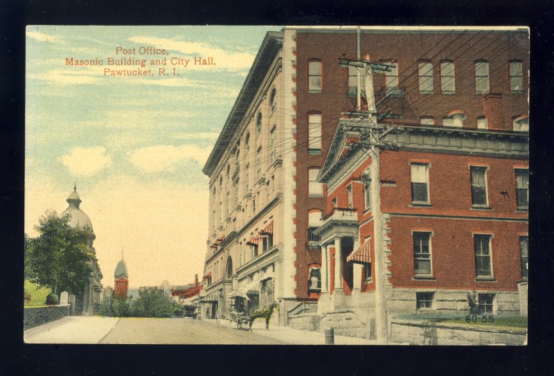 Pawtucket, Rhode Island/RI Postcard, Post Office, Masonic Building, City Hall