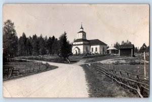 Karijoki Ostrobothnia Finland Postcard Road and Church View c1950's RPPC Photo