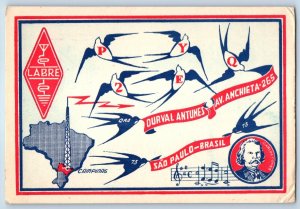 São Paulo Brazil Postcard PY2EQRA QSLHAm Radio Durval Antunes 1958 Posted