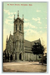 Vintage 1910's Postcard St. Paul's Catholic Church Worcester Massachusetts