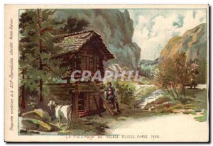 Switzerland Old Postcard The pasture in the Swiss village Exhibition 1900
