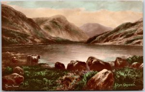 Llyn Ogwen Ribbon Lake in Wales Mountain Rocks Painting Artist Signed Postcard