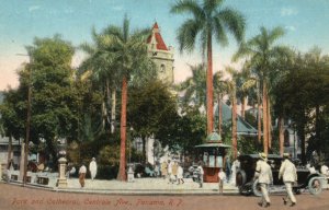 Vintage Postcard 1900's Park And Cathedral Centrale Ave. Panama R.P.