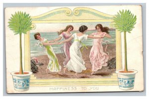 Vintage 1910 Postcard Beautiful Women Dancing on the Beach Small Trees NICE