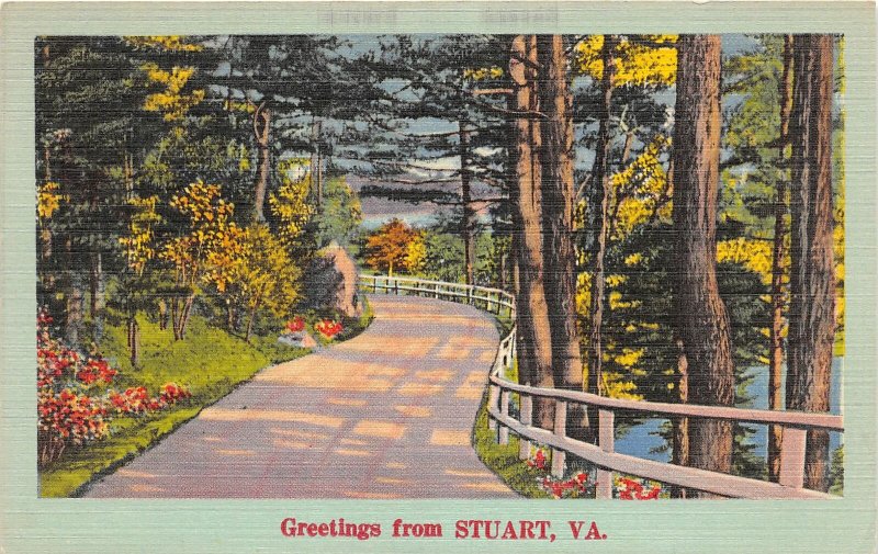 F74/ Stuart Virginia Postcard Linen 1951 Greetings from Stuart