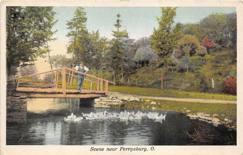 Perrysburg Ohio c1920 Postcard Scene Bridge Wood County