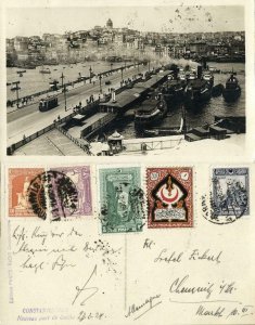 turkey, CONSTANTINOPLE, New Galata Bridge, Tram Street Car (1928) RPPC Postcard