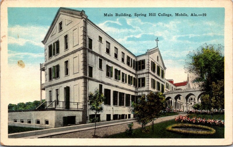 Postcard Main Building, Spring Hill College in Mobile, Alabama