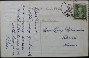 Merry Christmas Singing Boy Rural Scene Embossed