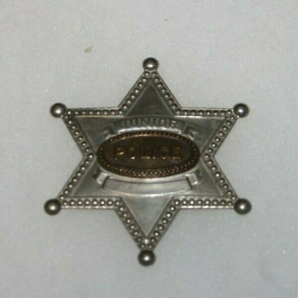 VINTAGE CHILDS JUNIOR POLICE METAL CAST SIX POINT BADGE