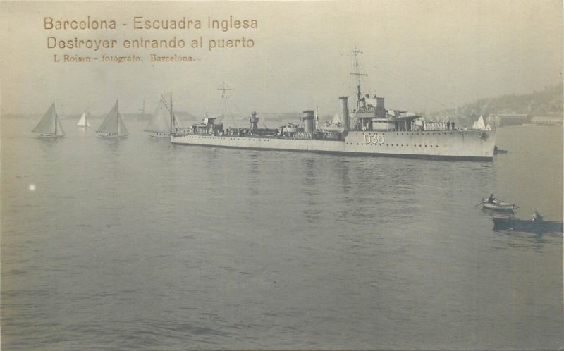 Warships destroyers english squadron navy fleet Barcelona real photos L. Roisin 