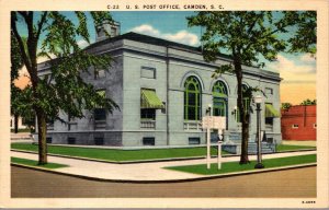 Linen Postcard United States Post Office in Camden, South Carolina