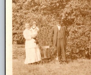 RPPC Man in Top Hat w/Pocket Watch Lady & Child AZO 1918-1930 VTG Postcard 1382