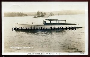 h5050 - SKEAD Ontario 1940s Lakeland Lodge. Motor Boat. Real Photo Postcard