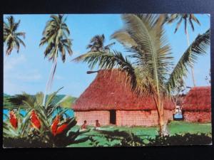Fiji: Fijian Bure - 1950's Old Postcard