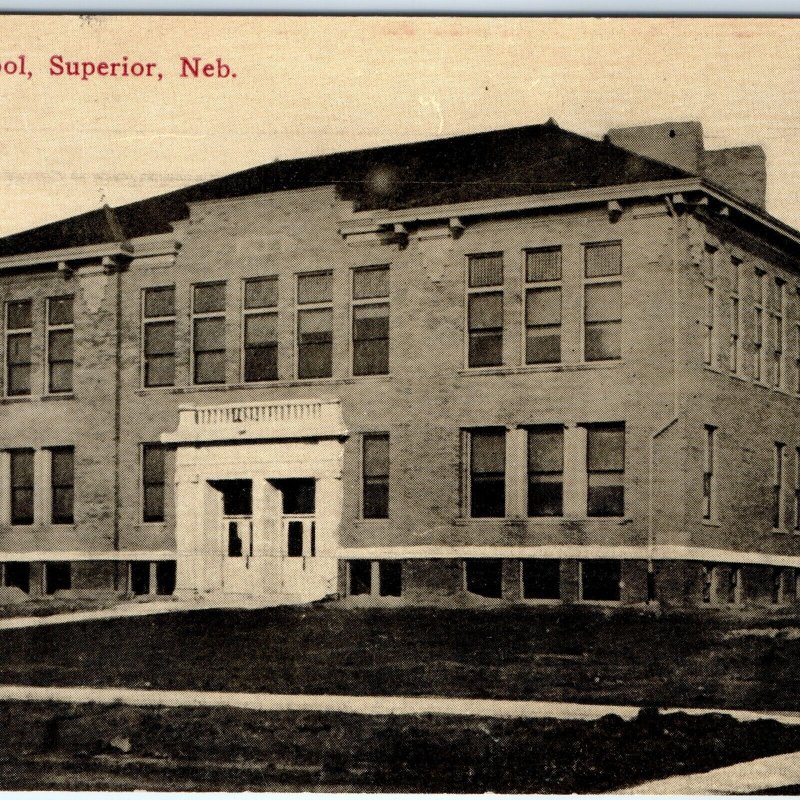 c1910s Superior NE High School Building Lith Photo Neb Postcard Republic KS A186