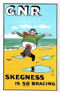 Skegness is So Bracing,  Lincolnshire, GNR, Man Skipping on Beach, Humour