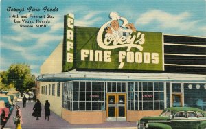 Linen Roadside Postcard Corey's Fine Foods Restaurant, Old Las Vegas NV unposted