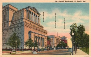 Vintage Postcard 1930's Lindell Boulevard From Spring Avenue St. Louis Missouri