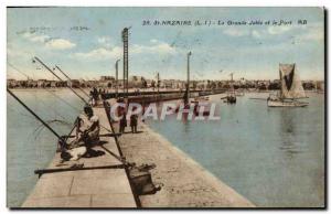 Postcard Old Saint Nazaire THE Great Jetee and harbor Boats Fishermen