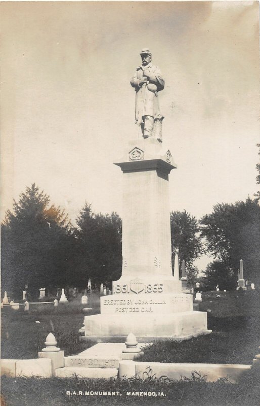 F99/ Marengo Iowa RPPC Postcard c1910 G.A.R. Monument Grand Army Civil War