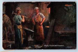 Germany Postcard Man Holding Hammer in Forging c1910 Oilette Tuck Art