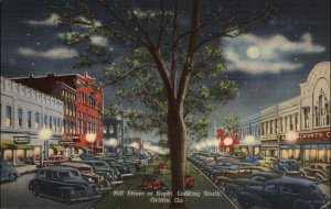 Griffen Georgia GA Street Scene Night Scene 1940s Linen Postcard