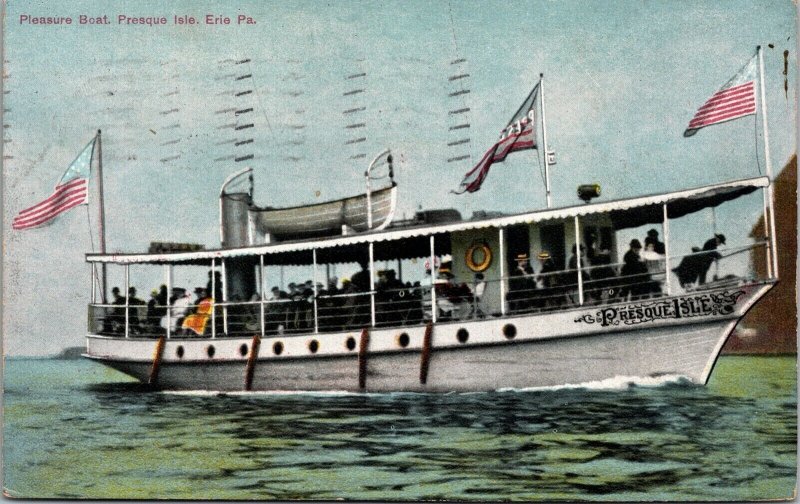 c.1910 Presque Isle Pleasure Boat Lake Erie PA Postcard Tourists Divided Back