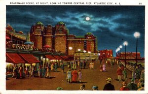 New Jersey Atlantic City Boardwalk Scene At Night 1937