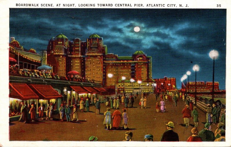 New Jersey Atlantic City Boardwalk Scene At Night 1937